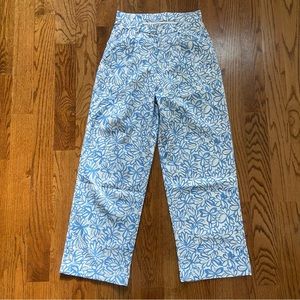 Blue and White Floral Wide Leg Pants